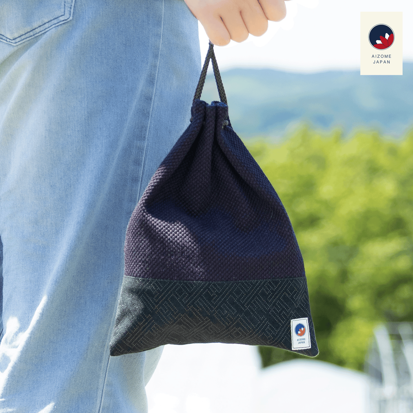 Aizome Japan - Genuine Aizome-Dyed Drawstring Pouch - Made in Japan - made in Japan