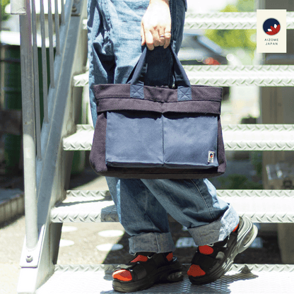 AIZOME JAPAN Aizome-Dyed Multi-Function Handbag with Accordion Pocket Design - made in Japan