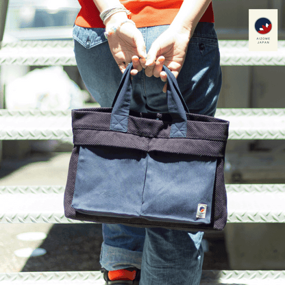 AIZOME JAPAN Aizome-Dyed Multi-Function Handbag with Accordion Pocket Design - made in Japan