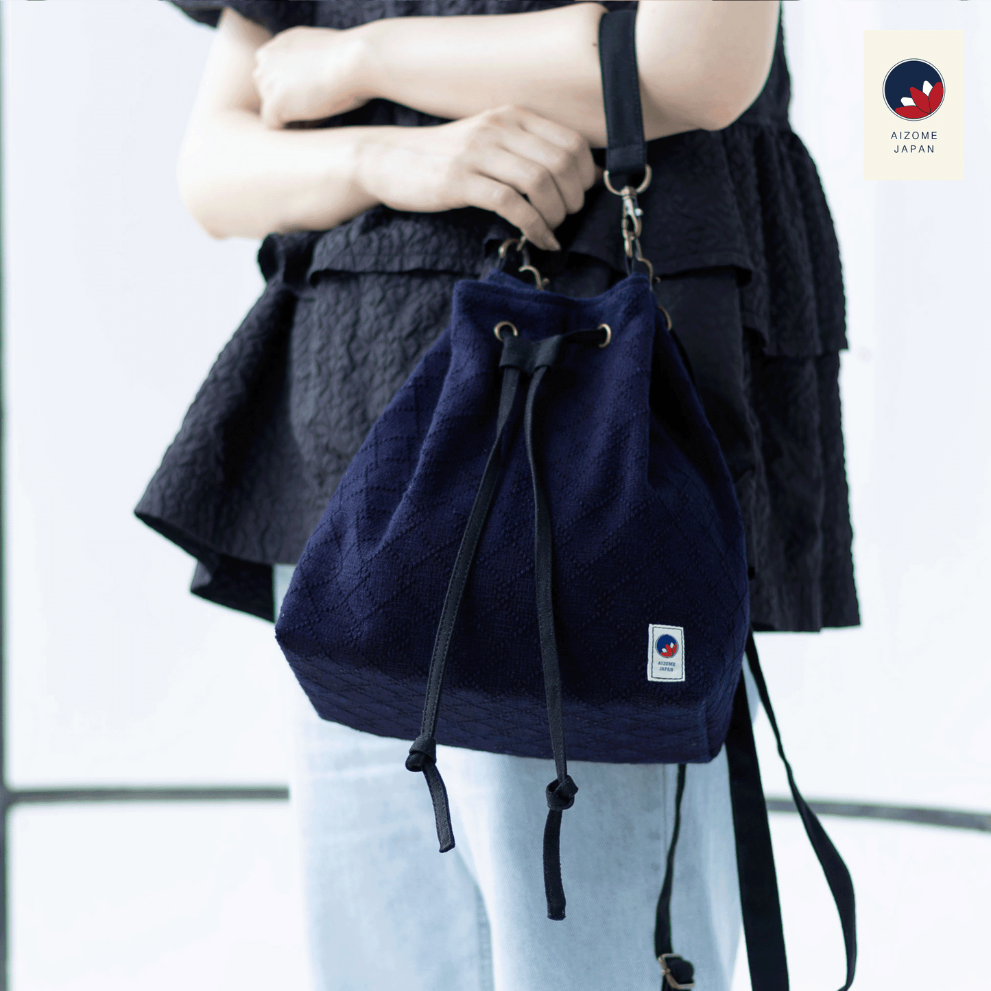 Aizome Japan - Aizome-dyed 3-Way Drawstring Bag - Made in Japan