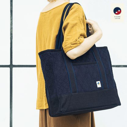 Aizome Japan - Aizome-dyed timeless square Totebag with two interior zippered pockets  - made in Japan