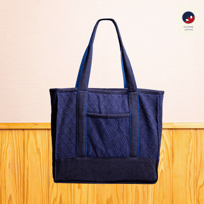 Aizome Japan - Aizome-dyed timeless square Totebag with two interior zippered pockets  - made in Japan