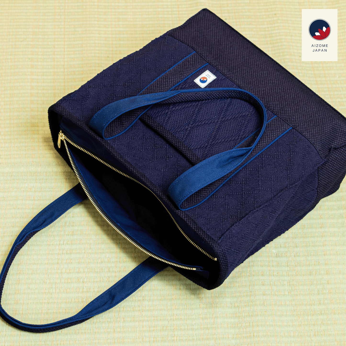 Aizome Japan - Aizome-dyed timeless square Totebag with two interior zippered pockets  - made in Japan