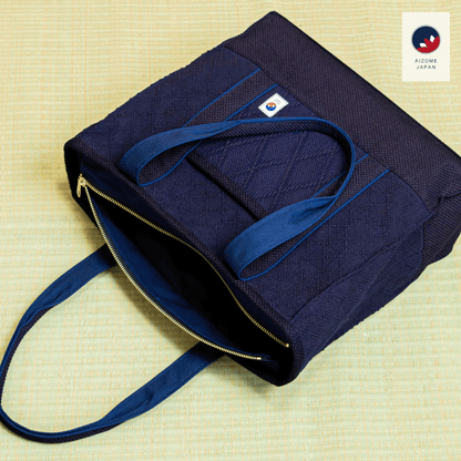 Aizome Japan - Aizome-dyed timeless square Totebag with two interior zippered pockets  - made in Japan