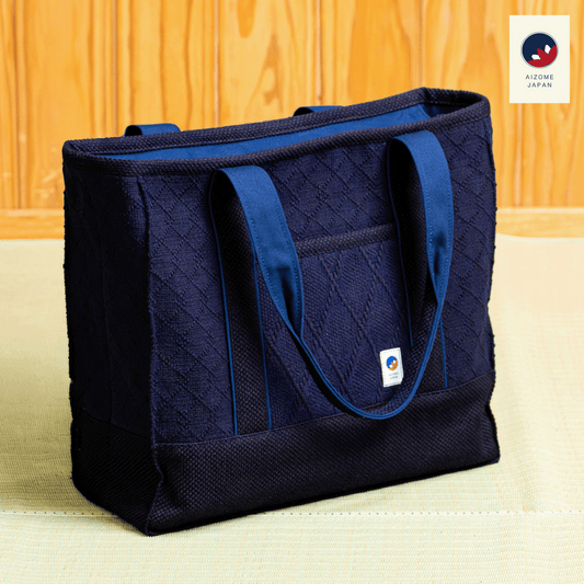 Aizome Japan - Aizome-dyed timeless square Totebag with two interior zippered pockets  - made in Japan