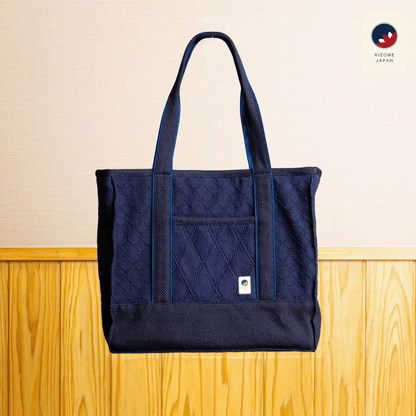Aizome Japan - Aizome-dyed timeless square Totebag with two interior zippered pockets  - made in Japan