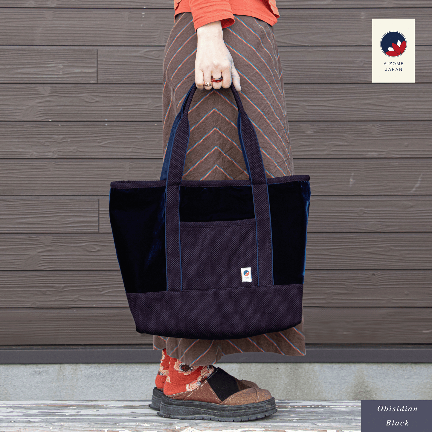 Aizome Japan Aizome-Dyed Handbag – Velvet Finish, Made in Japan