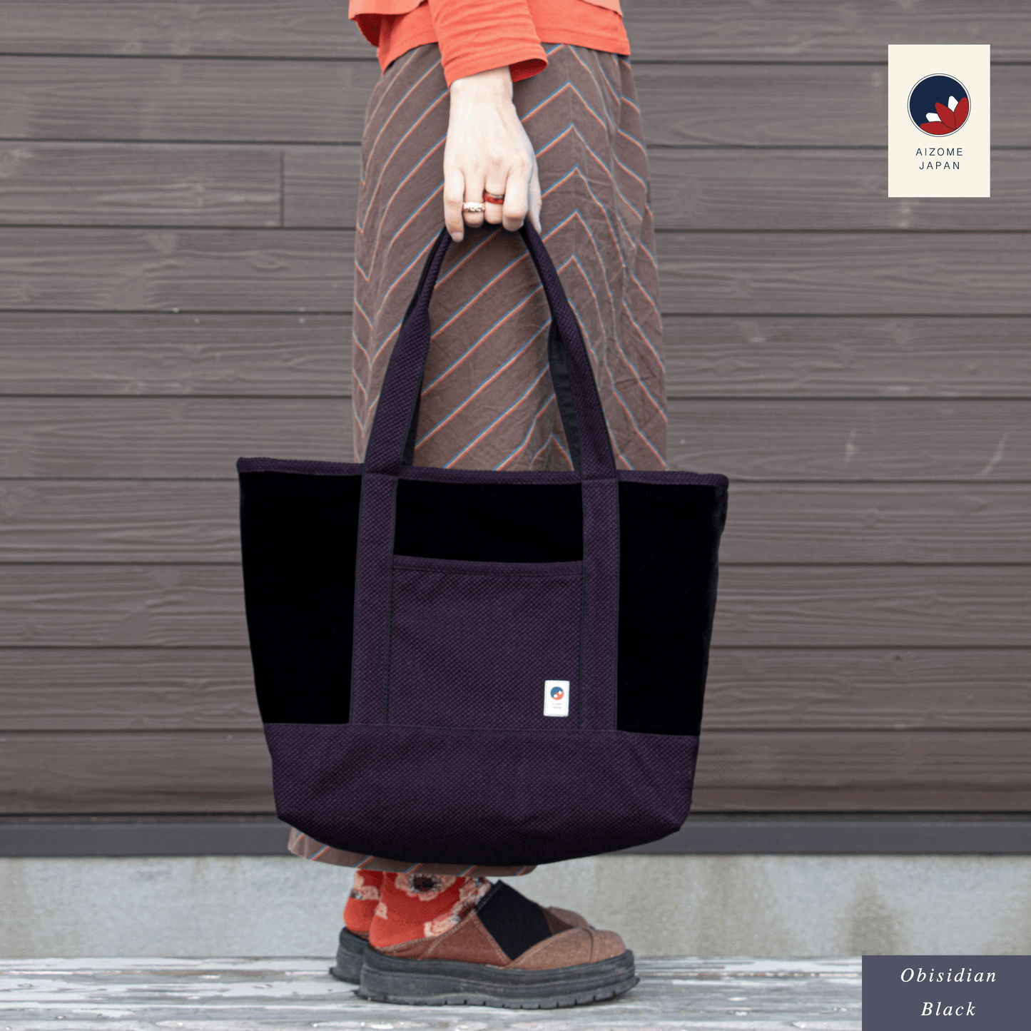 Aizome Japan Aizome-Dyed Handbag – Velvet Finish, Made in Japan