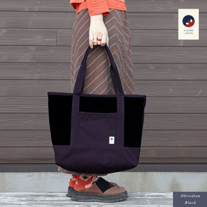 Aizome Japan Aizome-Dyed Handbag – Velvet Finish, Made in Japan