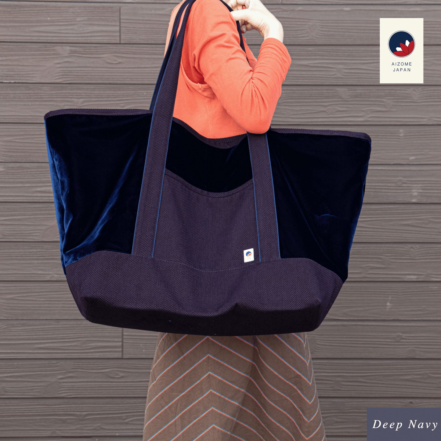 Aizome Japan Tote-Style Aizome-Dyed Bogu Bag – Velvet Finish, Made in Japan