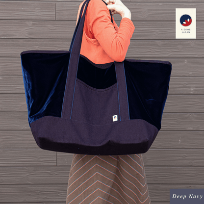 Aizome Japan Tote-Style Aizome-Dyed Bogu Bag – Velvet Finish, Made in Japan