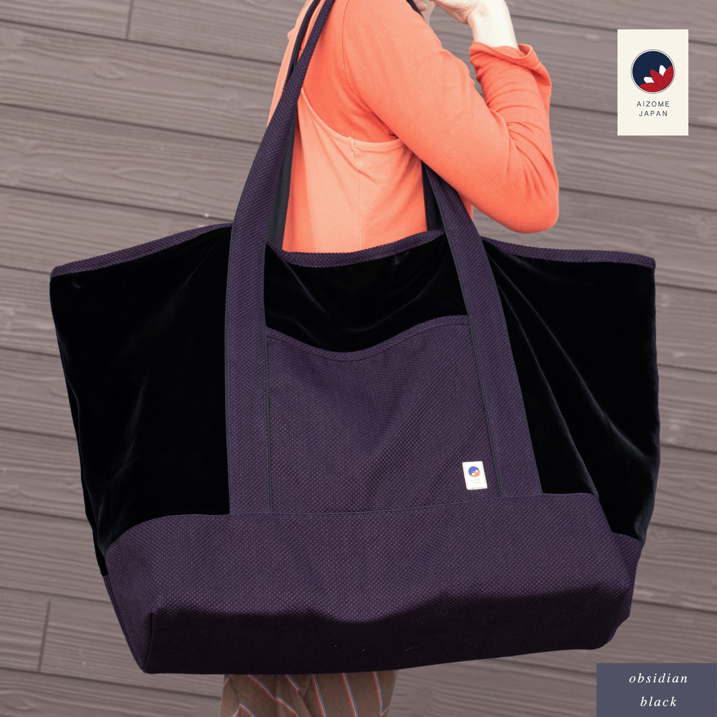Aizome Japan Tote-Style Aizome-Dyed Bogu Bag – Velvet Finish, Made in Japan
