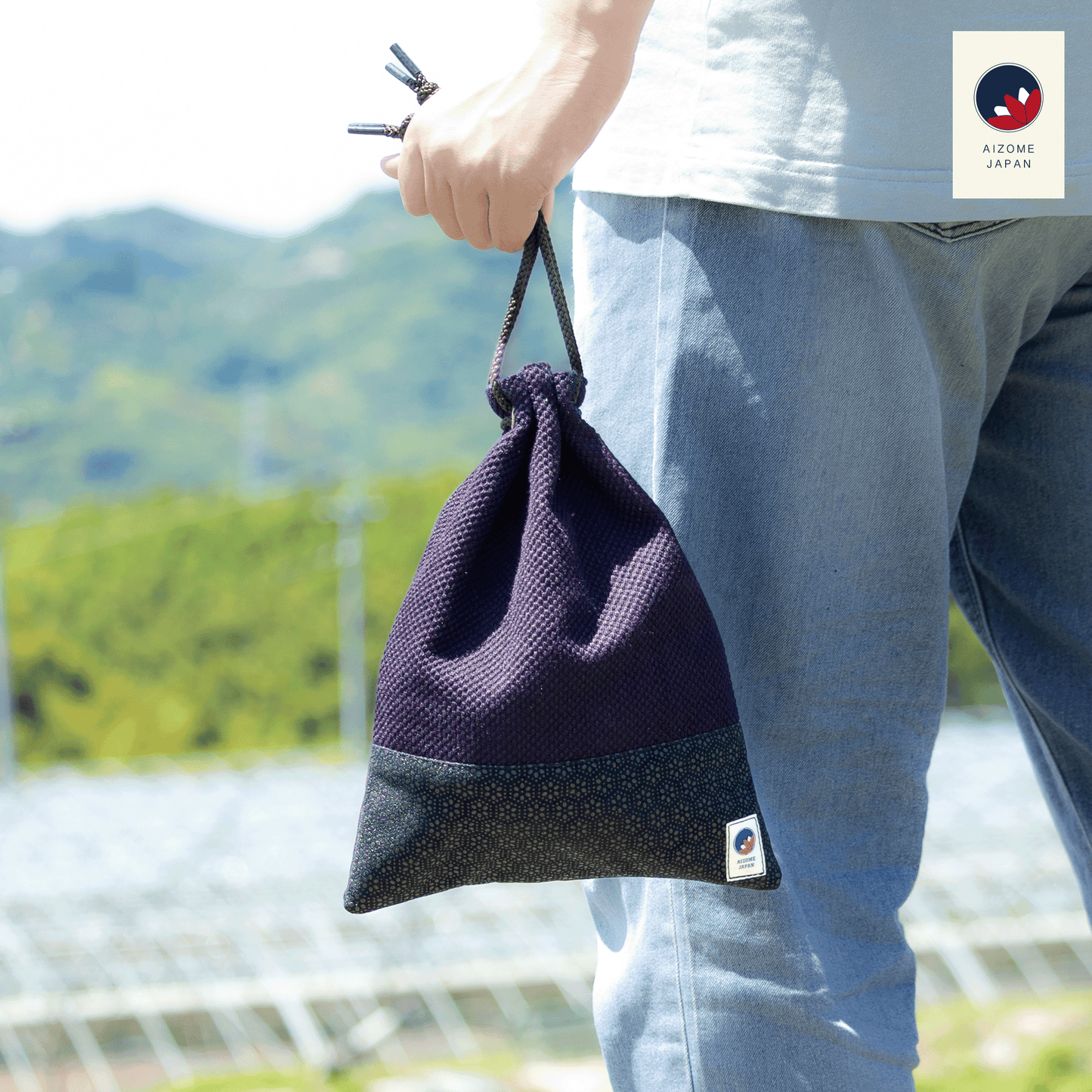 Aizome Japan - Genuine Aizome-Dyed Drawstring Pouch - Made in Japan - made in Japan