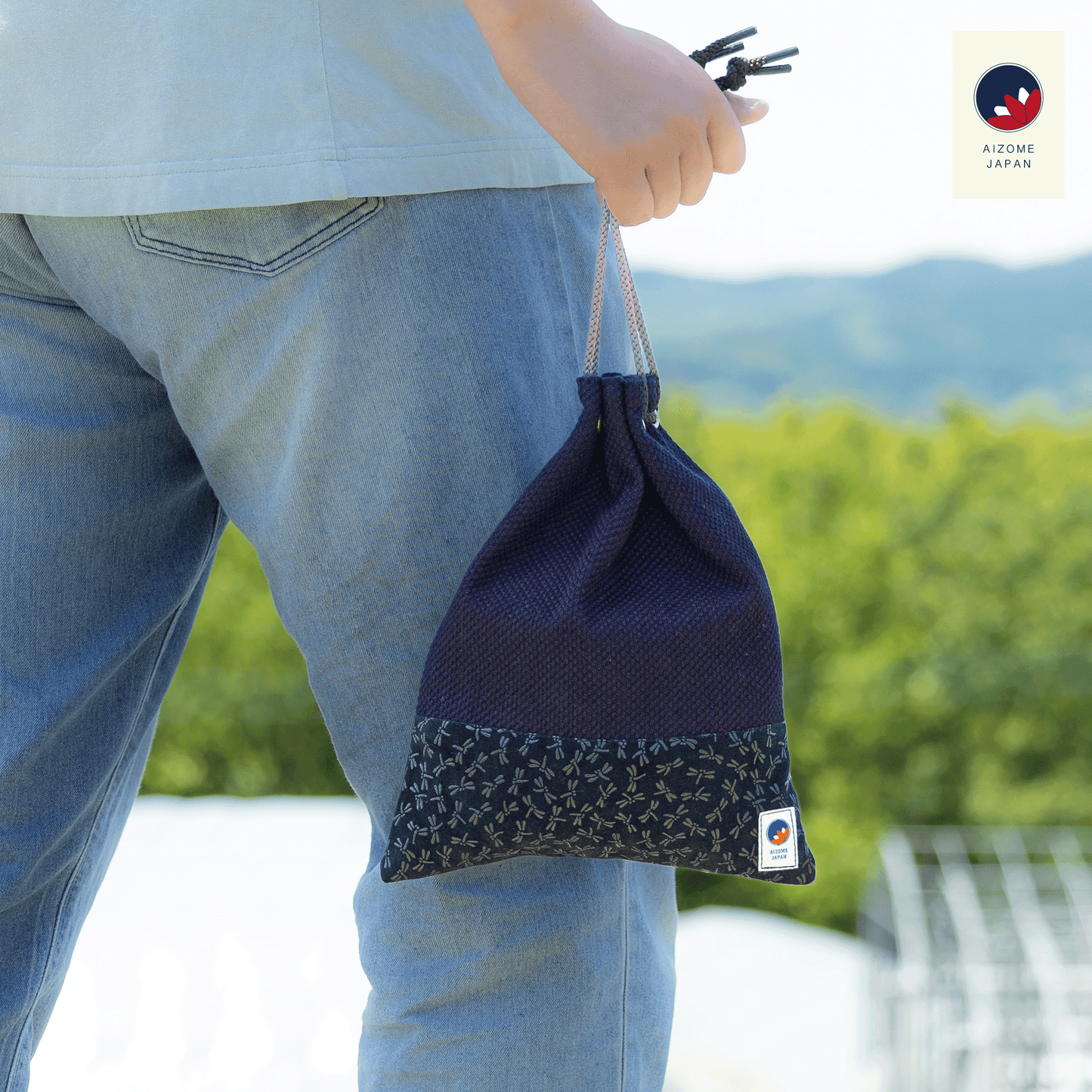 Aizome Japan - Genuine Aizome-Dyed Drawstring Pouch - Made in Japan - made in Japan