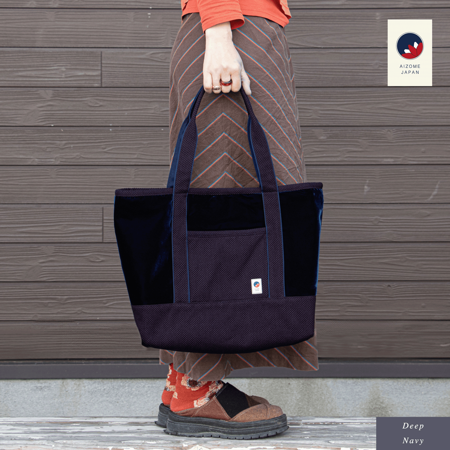 Aizome Japan -  Aizome-Dyed Handbag – Velvet Finish, Made in Japan